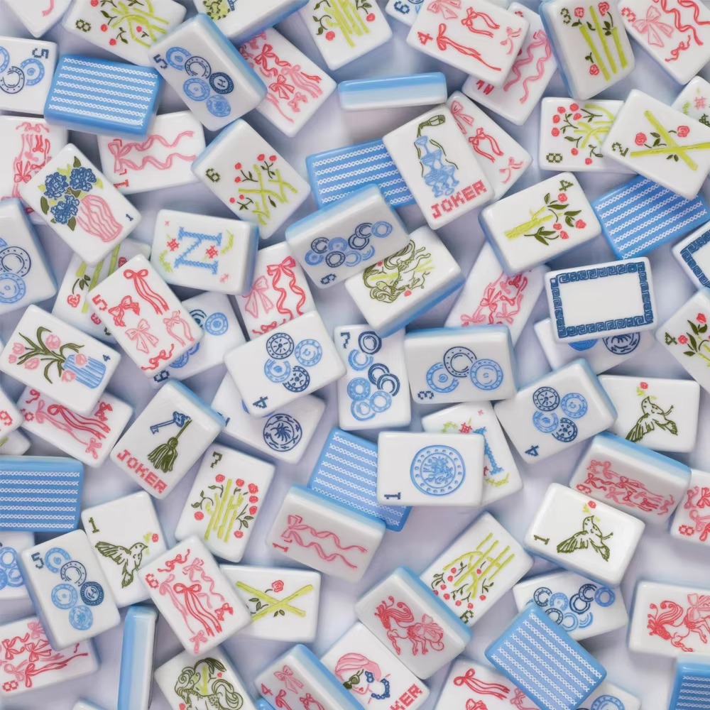 (24-Hour Direct Delivery from Stock) Supplying Foreign Trade American-Style Blue and White Striped Mahjong Tiles, American Mahjong