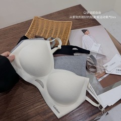 Early Spring Oxygen Sports Cotton Breast Skin Underwear Women's 3D Jelly Soft Support Strips Black Technology New Breathable Gathering Soft Support