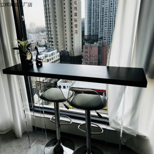 Simple Solid Wood Acrylic Bar Table Casual High-legged Narrow Table Transparent Suspension Wall Balcony Bar Table and Chair Light Luxury