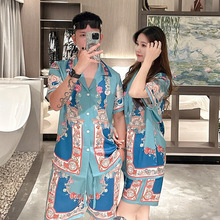源头厂货2025醋酸情侣睡衣女春季薄款短袖抖音直播时尚印花潮牌网