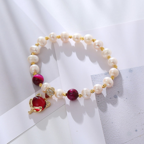 Brand New Simple and Versatile Natural Irregular Pearl Bracelet with Agate Stone, Attracting Love and Good Fortune Fox Bracelet, Wholesale
