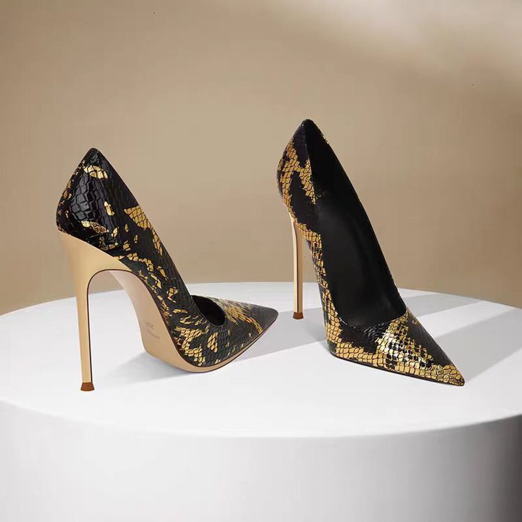 Snake-Pattern Fashion Pointed-Toe High-Heeled Shoes for Women, Thin Heels, 2026 Spring and Autumn Designer Shallow Mouth European and American Style Elegant Party Shoes