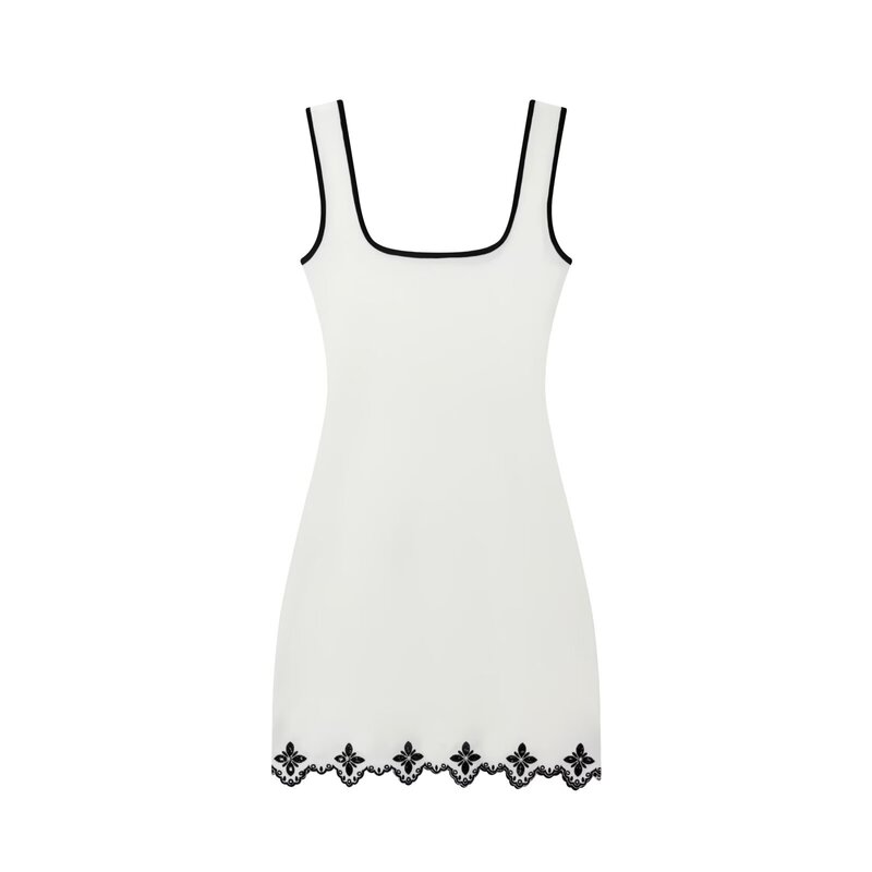 Foreign Trade Wholesale Women's Clothing Summer New Style Slim Fit Simple Pure Desire Style Artificial Pearl Embroidery Short Strap Dress
