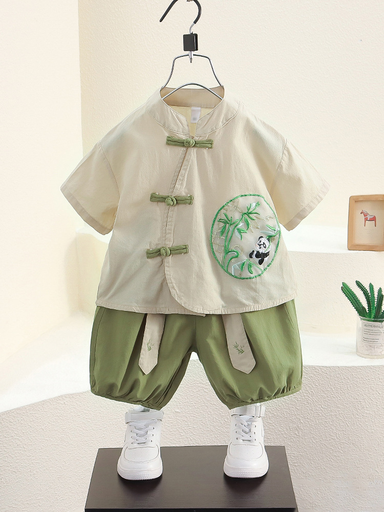 7925 Traje Hanfu de verano para niños Traje Tang de estilo nacional Traje de dos piezas Vestido de verano para niños Nueva ropa china de algodón y lino para bebés