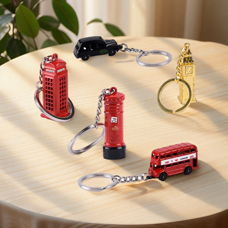 Three-Dimensional Pendant British Travel Souvenir Gift Red Post Box Telephone Booth Double-Decker Bus Keychain Car Key