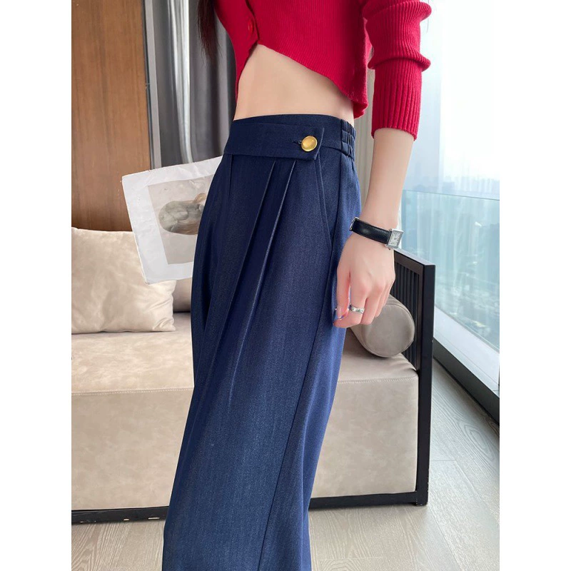 Супермягкие джинсы с высокой талией женские летние тонкие 2023 Новые облегающие прямые свободные широкие брюки из ледяного шелка с широкими штанинами