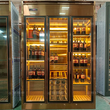 厂家定作酒店餐厅酒窖落地红酒展示柜轻奢不锈钢恒温恒湿酒柜