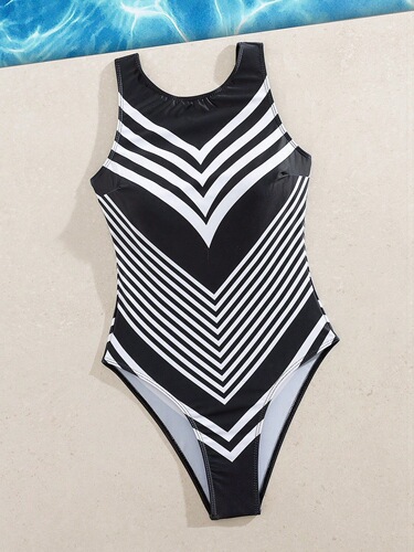 Xinsi's new one-piece striped swimsuit women's slimming sexy backless European and American bikini