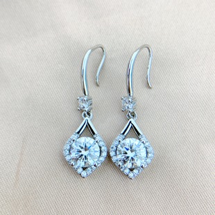 Sterling Silver S925 Mosan Drilled Water Drop Ear Hook Elegant Fashion Long Earrings Internet Red Round Face Slimming Cross-border Hot Sale