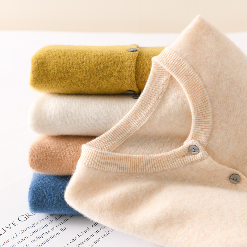 Fluffy pure wool autumn and winter knitted simple bottoming autumn and winter wholesale sweater wool round collar women's winter coat