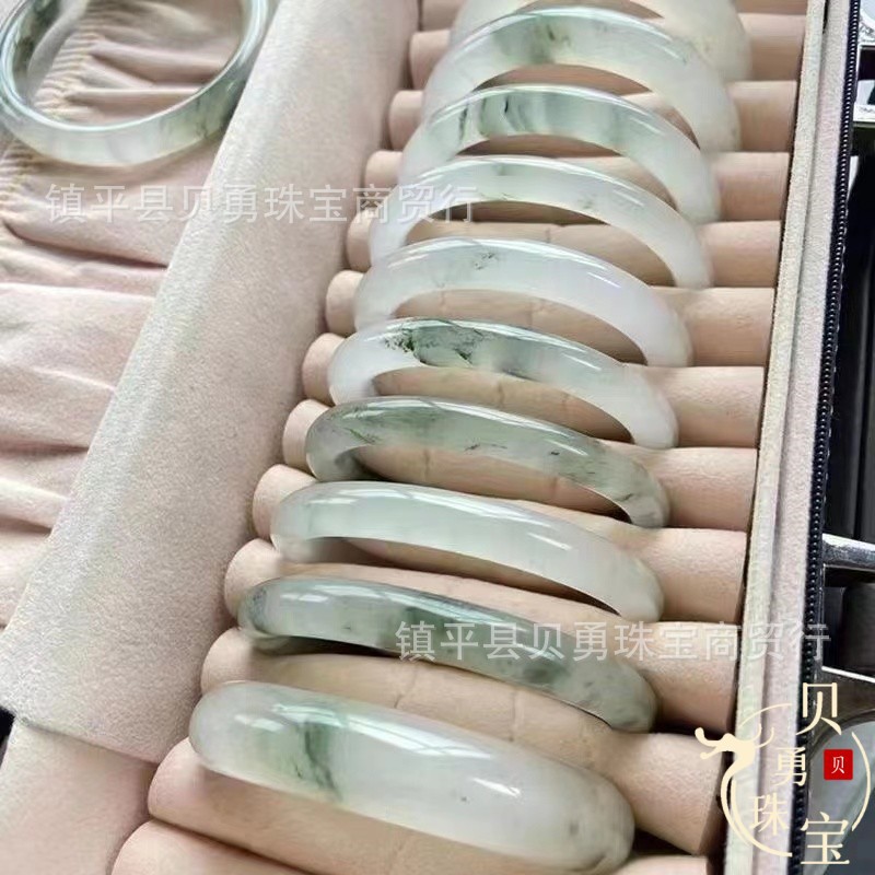 Snow Jade Natural Xinjiang Tianshan Jade Ice Jade Real Gold Thread Jade Round Bracelet, Fortune-Bearing Flat Bar, Versatile Non-Jade Bracelet
