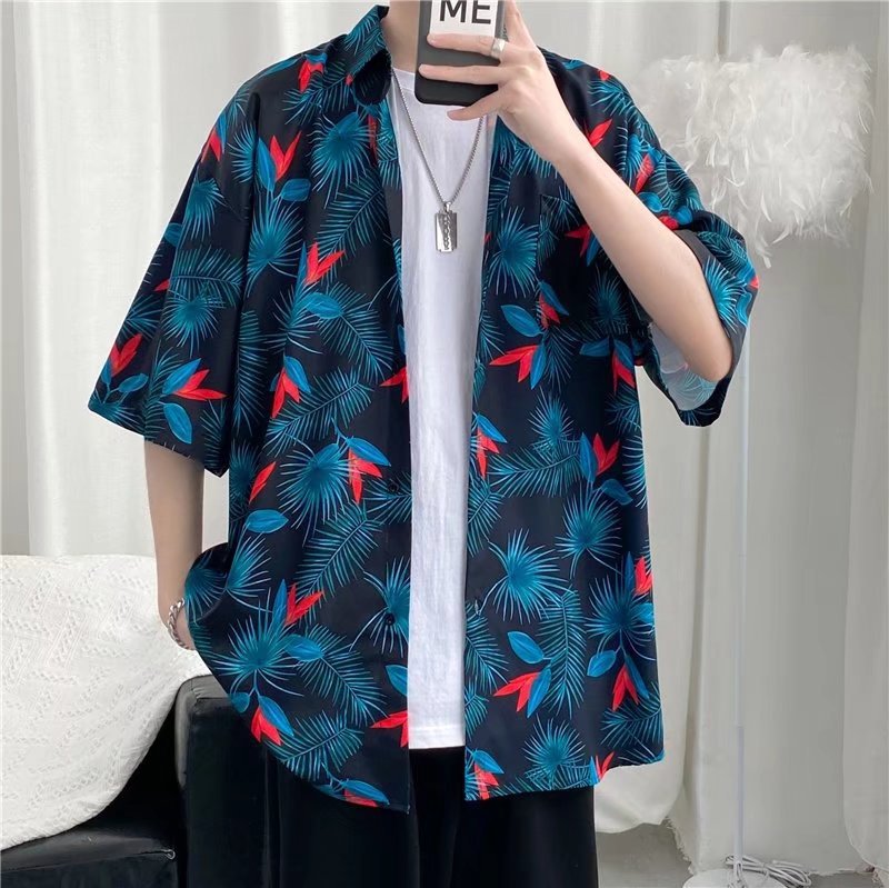 Hong Kong estilo Retro Vintage floral camisa manga corta Estilo Hawaiano tailandés diseño Ruan guapo camisa suelta para hombres y mujeres