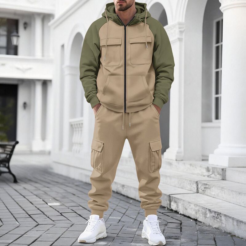 Cross-Border Foreign Trade Winter Large Size American-Style Heavy Fleece Loose Men's Casual Sports Multi-Pocket Workwear Set for Men Cross-Border Foreign Trade Winter Large Size American-Style Heavy Fleece Loose Men's Casual Sports Multi-Pocket Workwear Set for Men