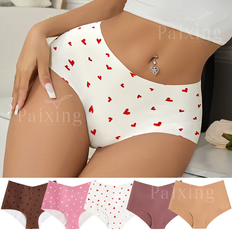 Love Printed Seamless Thin Invisible Yoga Special Underwear One-Piece Cut Women's High Waist Large Size Briefs
