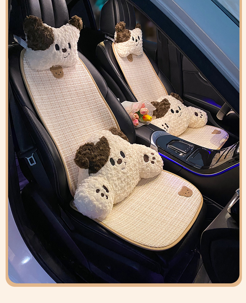 Car seat cushion universal four seasons linen car ventilated seat cushion summer cartoon cute seat cover anti-dirty and permeable women