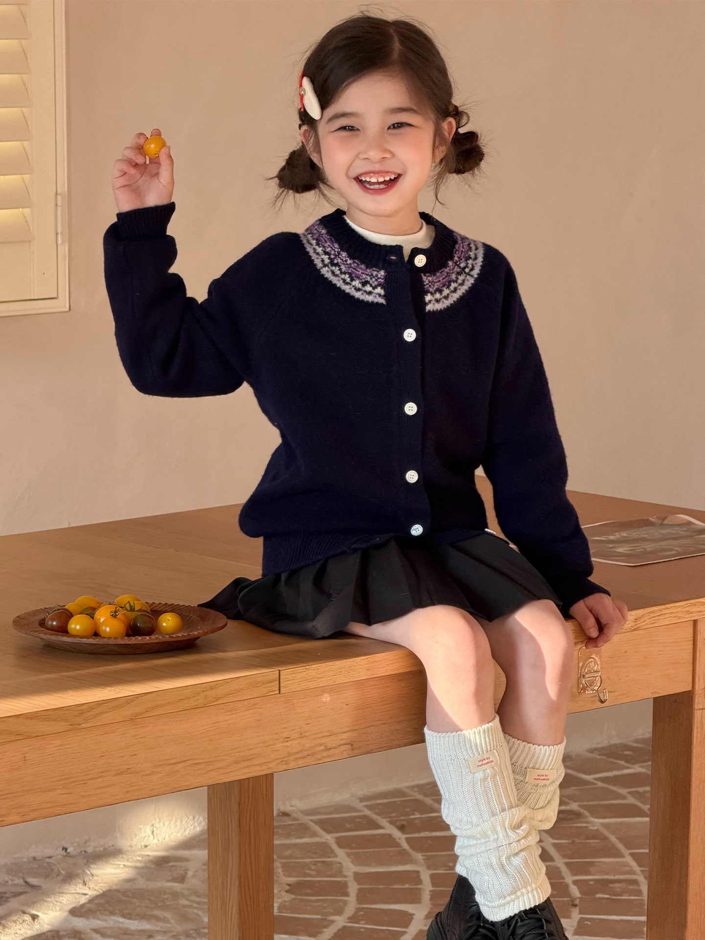 New Fair Isle pure wool cardigan for boys and girls, button-down, thick knitted sweater, jacquard top, coat