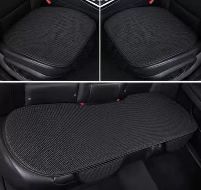 Car ice silk seat cushion three-piece set, suitable for all seasons, single-piece butt cushion, breathable and ventilated, summer cooling pad, car seat ice pad (Seat cushion, seat cover) - black-front-row-1-piece-with-pocket