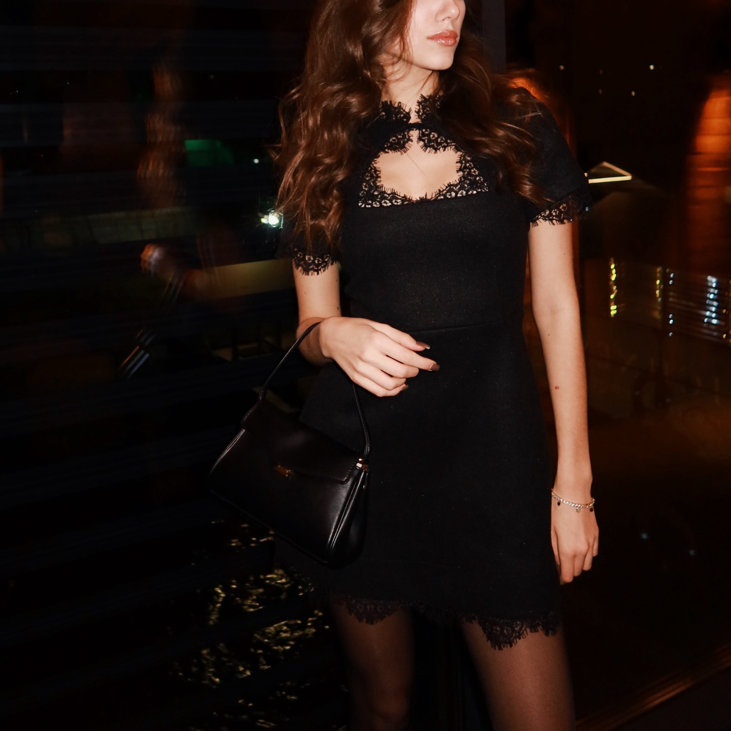 Women's Elegant Lace Panel Hollow Out Short Sleeve Belted A-Line Mini Dress – Casual Summer Black Gown_ecoleips.com