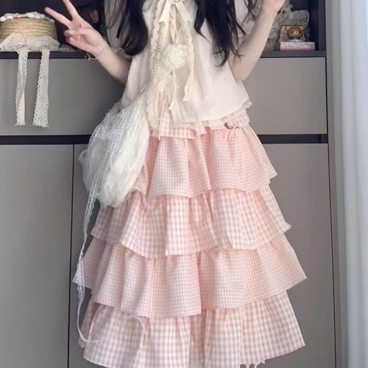 女童甜美温柔风穿搭夏装中大童夏季新款蕾丝拼接衬衫半身裙两件套|undefined