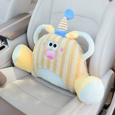 Plush Female Neck Waistrest – Headrest - striped-monster-yellow-lumbar-support