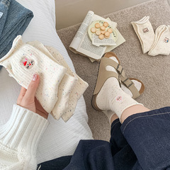 Cute Lace-Embroidered Women's Socks, 2024 New Arrival: Japanese-Style Mid-Calf Socks with Pique Yarn and Ruffled Hem