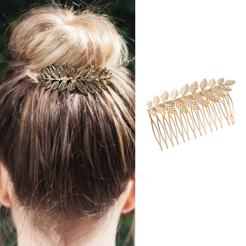 New European and American metal big tree leaf hair comb women's comb hair accessories cross-border simple hair plug factory direct sales 