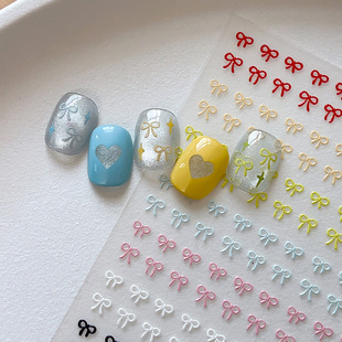 Bow Nail Art Stickers Hot Silver Gold Red Black and White Simple Bow Stickers with Adhesive Embossed Nail Stickers