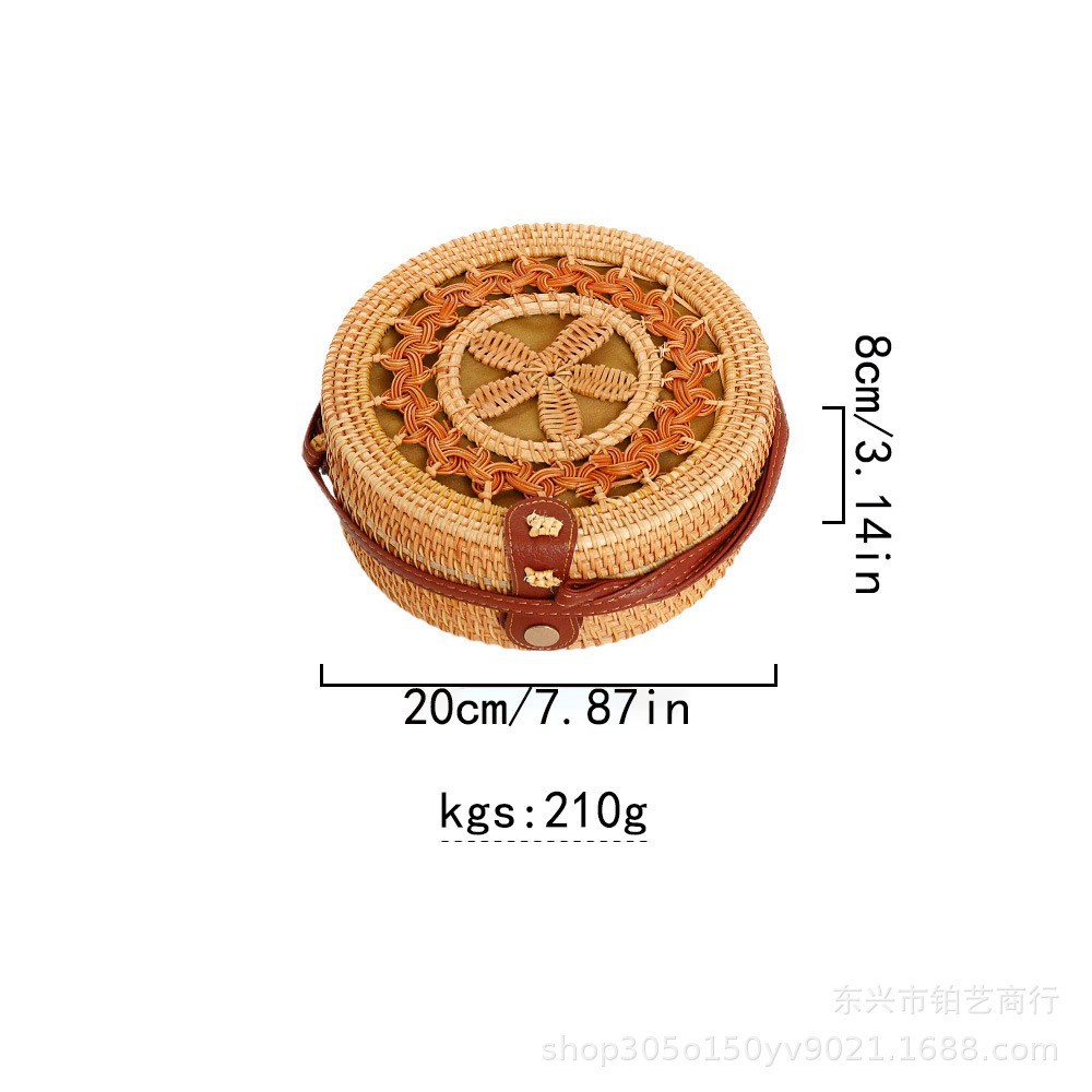 新作insネット紅女包斜めショルダー草編み透かし彫り文芸編み籐編みバケツ包み草編みバッグ