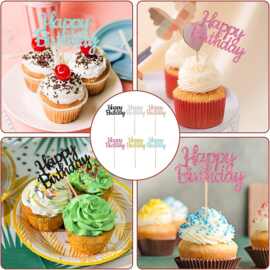 纯色happy birthday纸杯蛋糕插排蛋糕甜品插签生日派对蛋糕装饰物