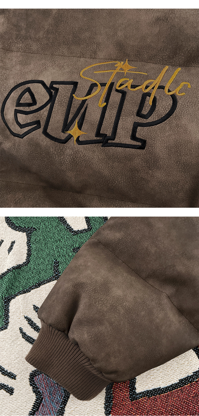 Vintage Embroidered PU Leather Down Jacket Cotton Jacket For Men And Women Winter Thickened Oversize Loose Leather Jacket Ins Tide_viptrois.com