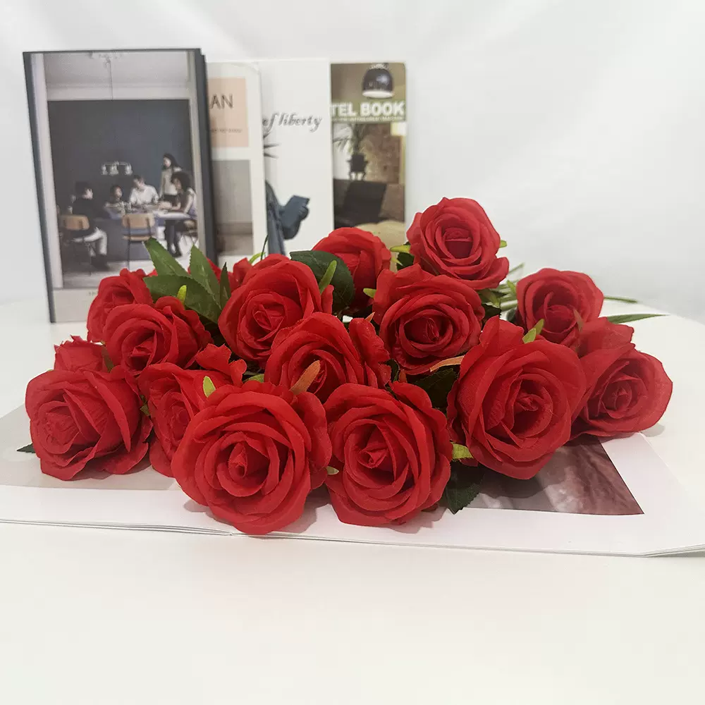 仿真玫瑰花单支七夕情人节拍摄道具DIY绢布玫瑰家居装饰假花摆件