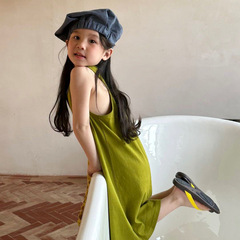 Children's Summer 2024 Skirt, Korean Style Fruit Print Cute and Sweet Sleeveless Blouse Skirt for Girls, Long Dress, Small Meng