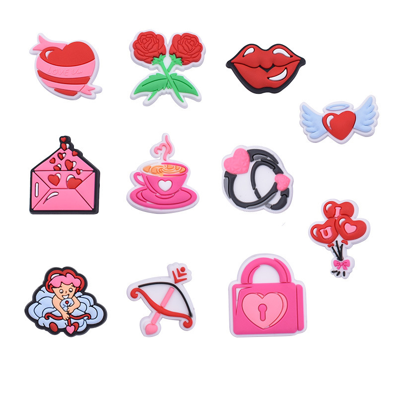 Cross-Border Popular Valentine's Day Series Pvc Soft Plastic Clogs Flower Garden DIY Shoes Accessories Bracelet Strap Accessories Wholesale