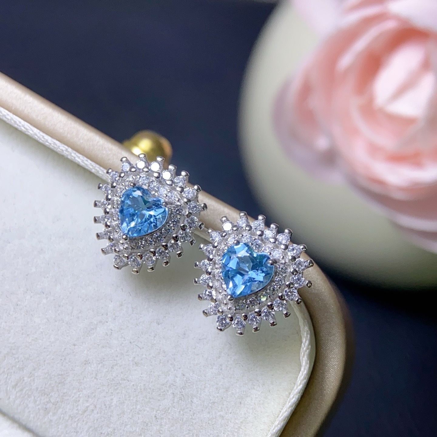 Topaz earrings with flawless quality and excellent fire color, main stone size 6*6mm. 925 silver finely crafted inlay