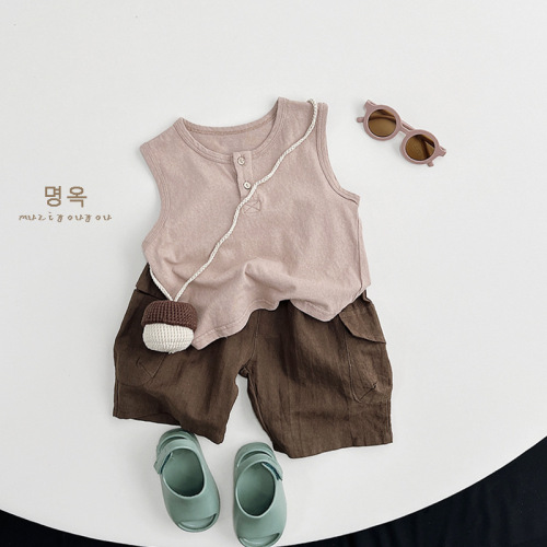 Good for daily wear~Baby vest 2024 summer Korean style sleeveless T-shirt tops for boys and girls, children's forest style children's clothing trend