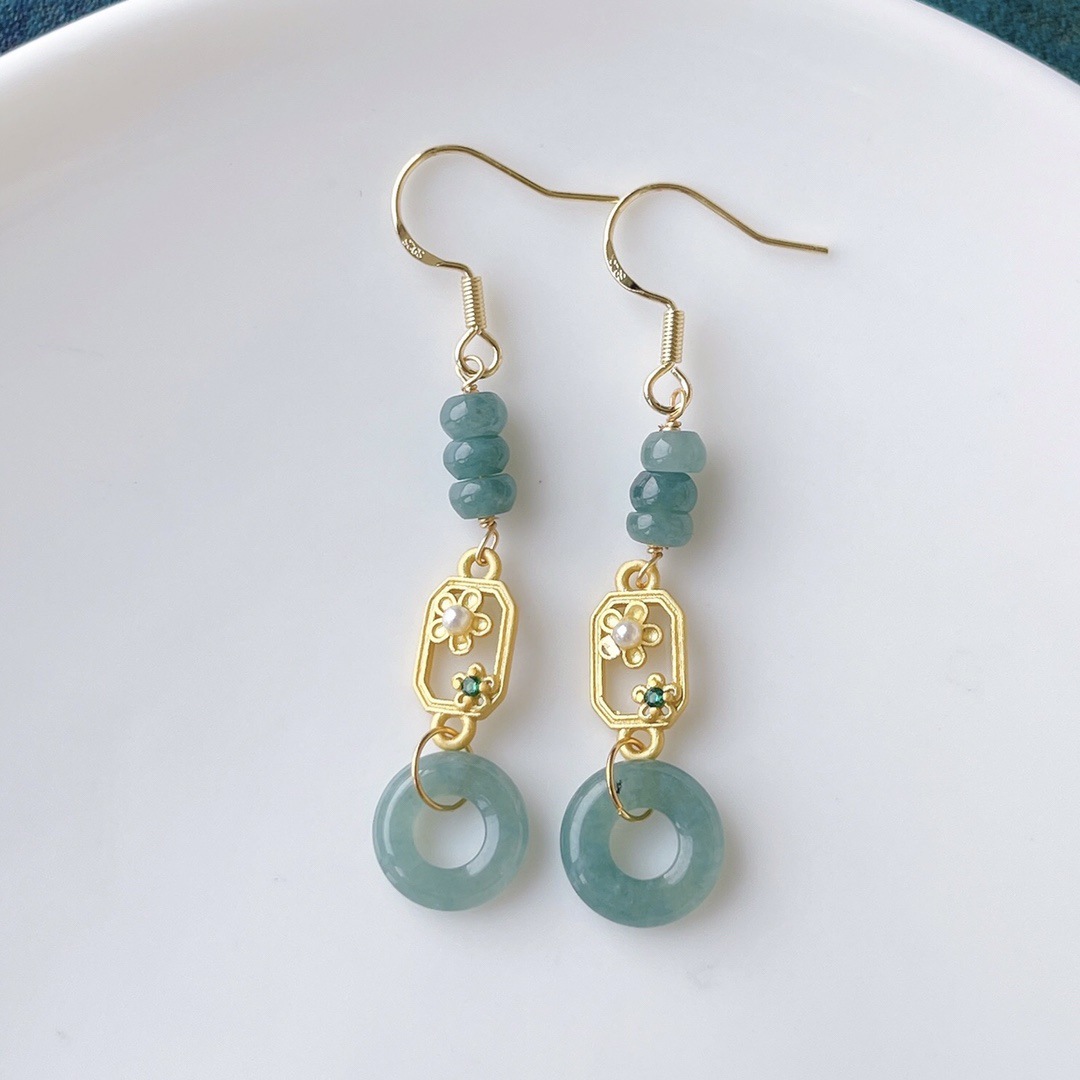 블루 워터 도넛 에메랄드 귀걸이