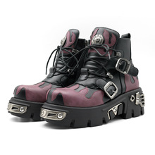 夏季跨境摇滚潮流朋克火焰短靴金属摇滚短筒厚底男女同款工厂直供