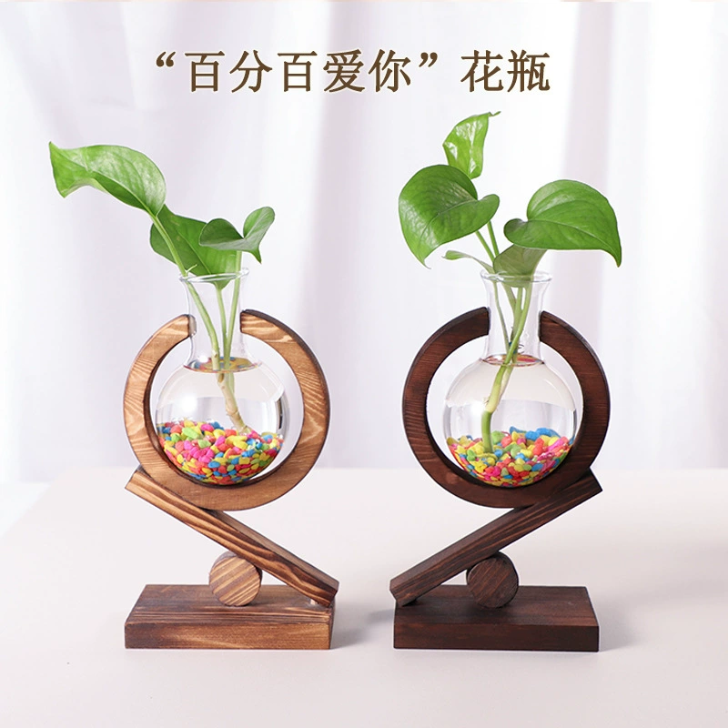 Творческая деревянная рама гидропонная ваза с зеленым укропом цветочный горшок бревна высокая боросиликатное стекло материал для гостиной спальня украшения