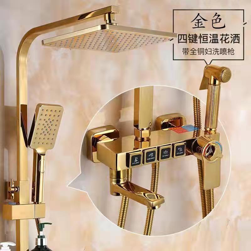 Fábrica directa de baño negro temperatura constante conjunto de ducha de ducha doméstica todo cobre conjunto de ducha de presión de baño