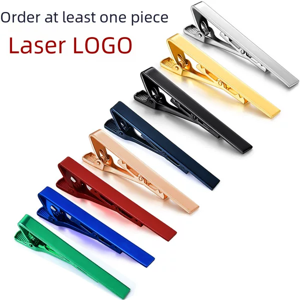 Tie clip copper electrophoresis color laser laser LOGO men's silver gold gift box DIY lettering