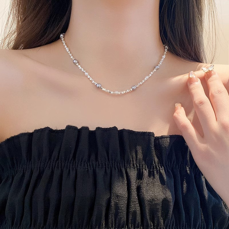Shijia パールネックレスレディースニッチライトラグジュアリーデザインハイエンドファッション気質鎖骨チェーンネックレスセーターチェーンビーズチェーン|undefined