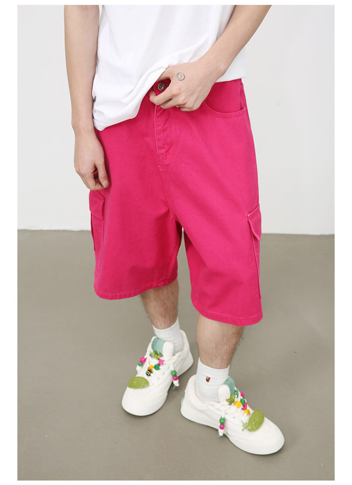Quần short denim nam ống rộng ống đứng lửng 5 tấc phong cách Hàn, form rộng rãi dễ phối đồ — Hồng đào, Màu be nhạt, Màu cà phê, Trắng be chi tiết 13