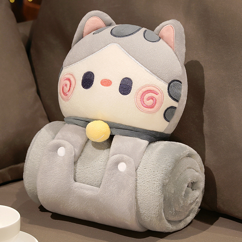 회색 포옹 고양이 20*26*14cm 롤 담요 80*100cm