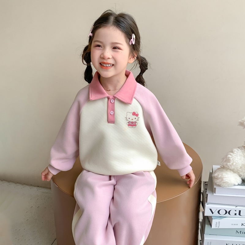 韩国女童卡通翻领套装春秋款儿童洋气2025新款宝宝两件套跨境童装|undefined