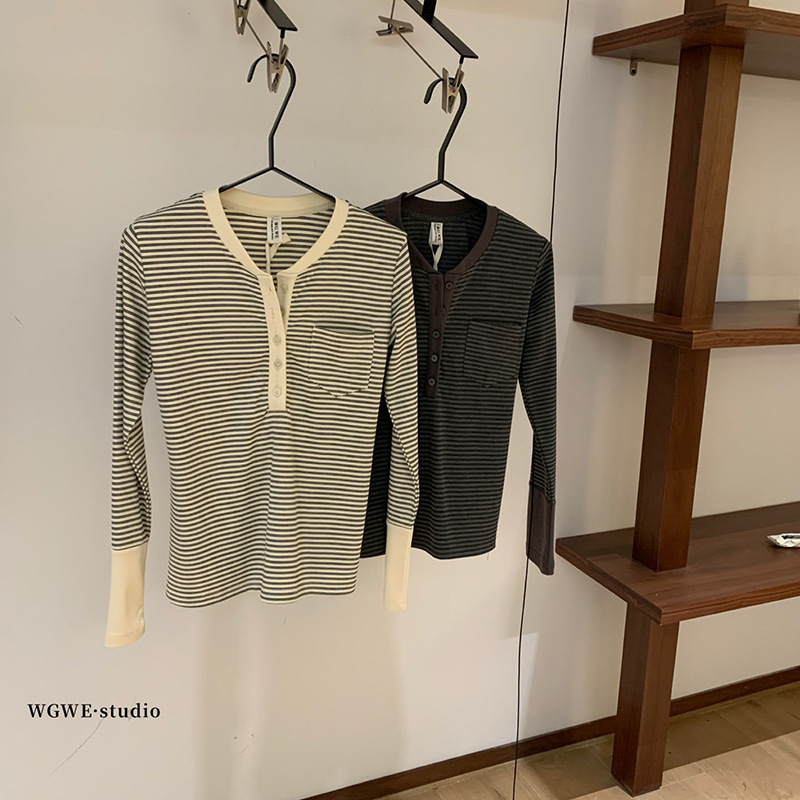 WGWE7208半开领小众T恤弹力修身打底衫内搭外穿长袖chic上衣|undefined