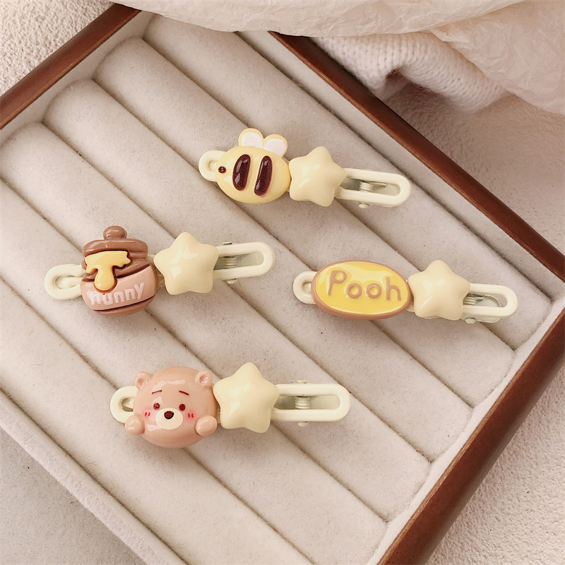 Caricatura serie de abrazaderas de abejas adorables jarras de miel de chicas estrellas de corazón lateral cabello roto peludo abrazaderas de cabello tocado