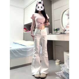 牛仔裤女春夏新款简约经典款白色微喇裤通勤不贴腿宽松阔腿喇叭裤
