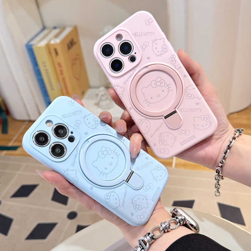 Soporte de pivote de avatar kt de dibujos animados de pantalla completa para iPhone16ProMax Apple 14 funda para teléfono móvil 15 pareja 13