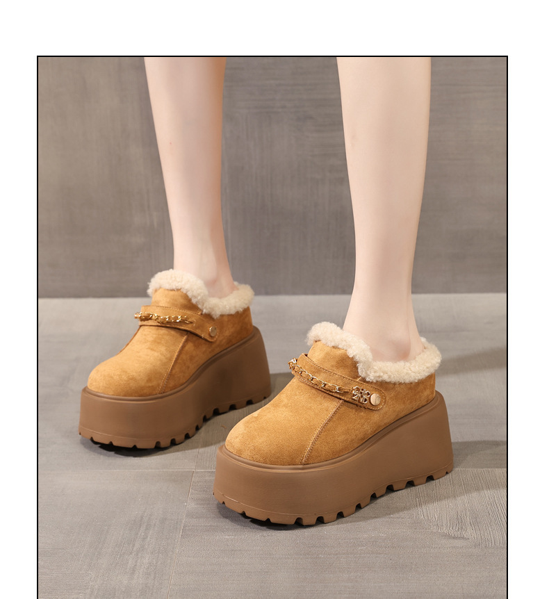 Dép lông giữ ấm mũi kín đế dày tăng chiều cao trong, phong cách Birkenstock thu đông — màu đen chi tiết 15
