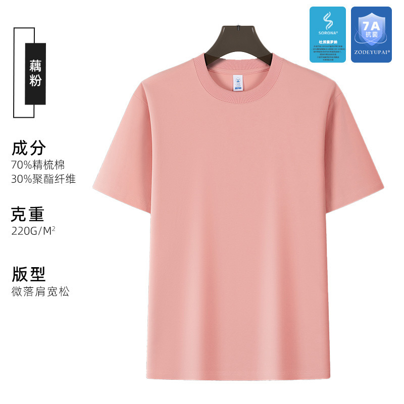 Camiseta Cultural de Manga Corta Antibacteriana Sorona 7A con Estampados y Bordados, Cuello Redondo, Ropa de Trabajo, Impresión de Logotipo Personalizado